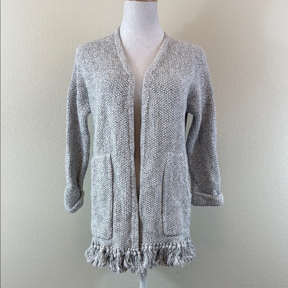 Madewell 100% Cotton Light Gray Open-Front Cardigan with Fringed Hem XXS - Picture 1 of 8